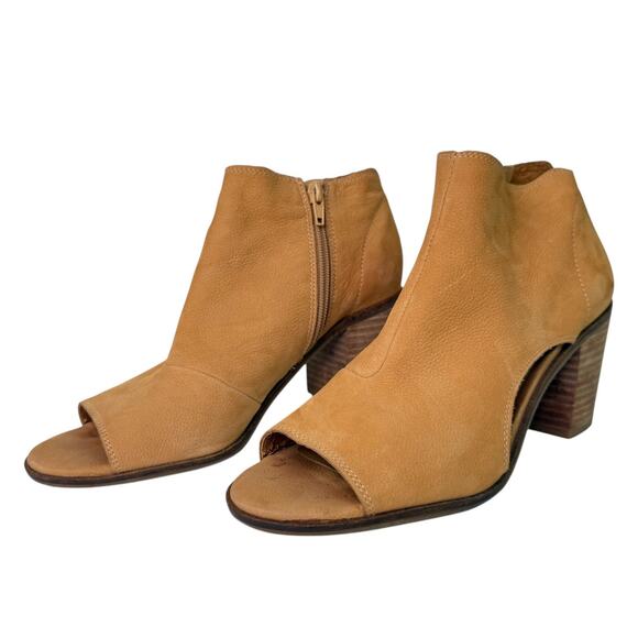 Lucky Brand Kasima Camel Tan Leather Peep Toe Cut Out Ankle Booties Womens Sz 9 - Picture 1 of 16